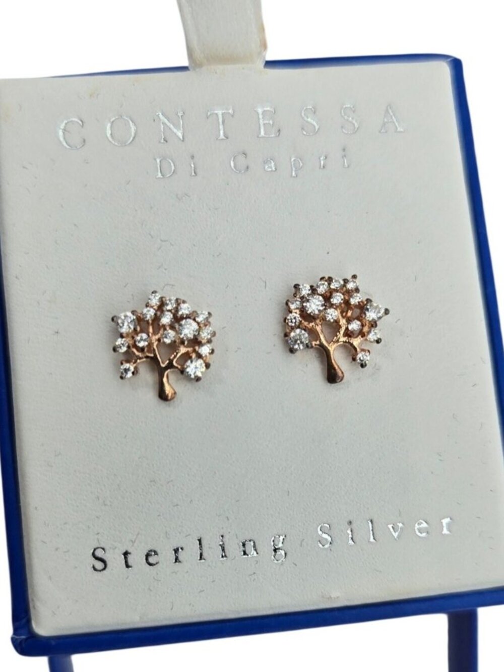 New In Box Contessa Di Capri Tree Of Life Sterling Silver Crystal Stud Earrings